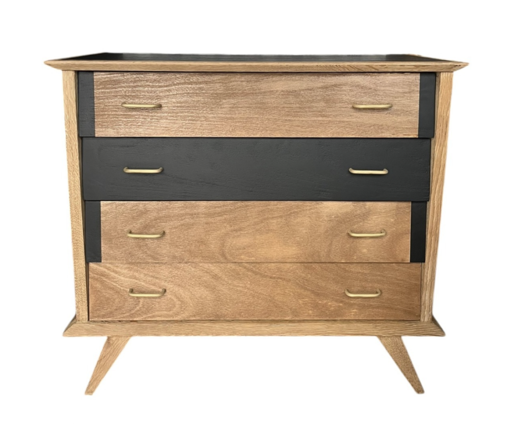 Commode vintage relookée scandinave pieds compas